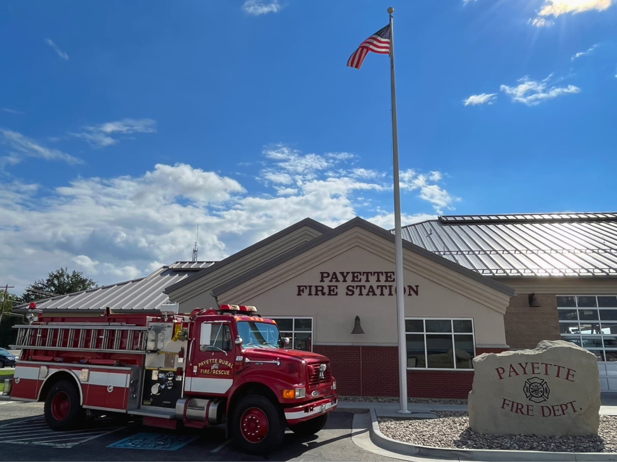 A Payette engine at the station under a wide blue Idaho sky